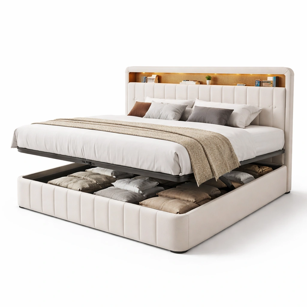 Polsterbett mit Stauraum Beige-Ivellor