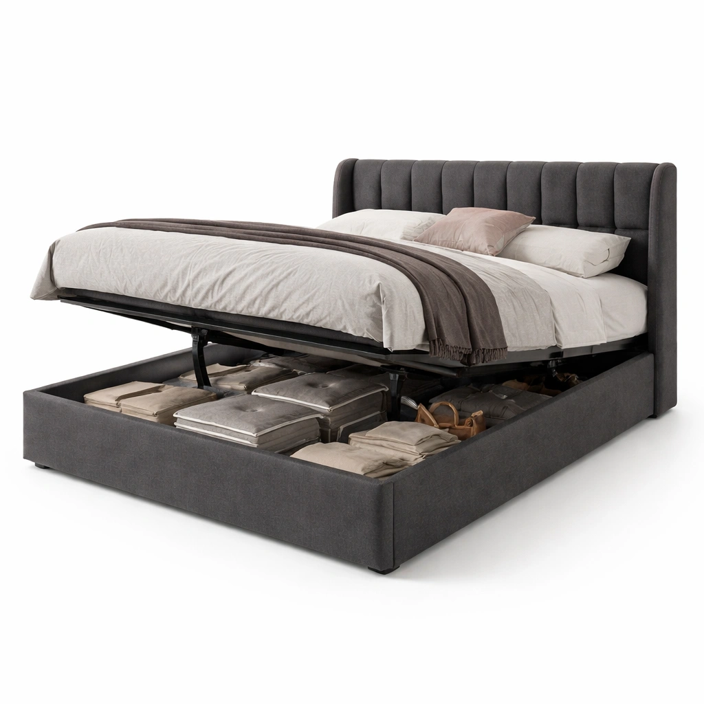 Polsterbett mit Hebefunktion Grau-Ivellor