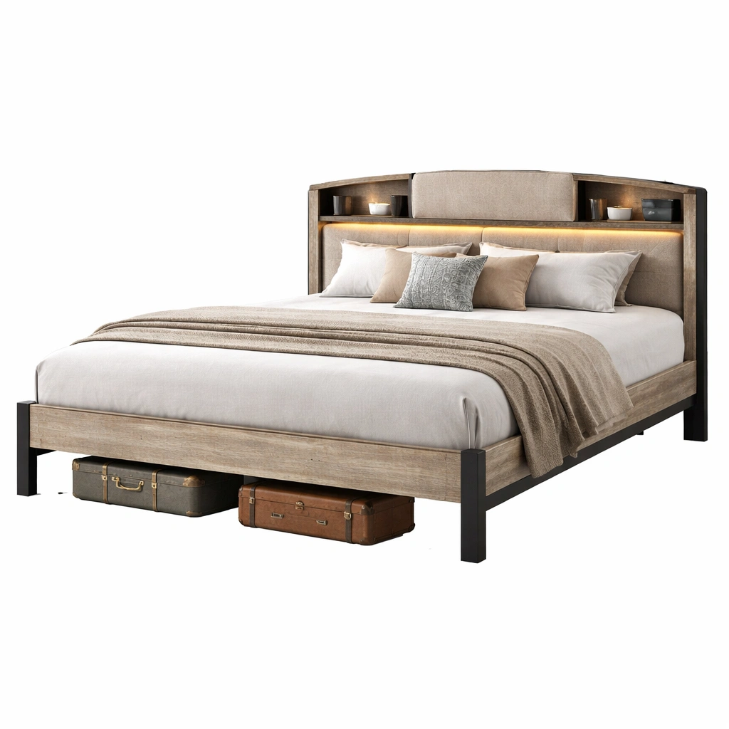 Holzbett mit Stauraum Natur-Ivellor