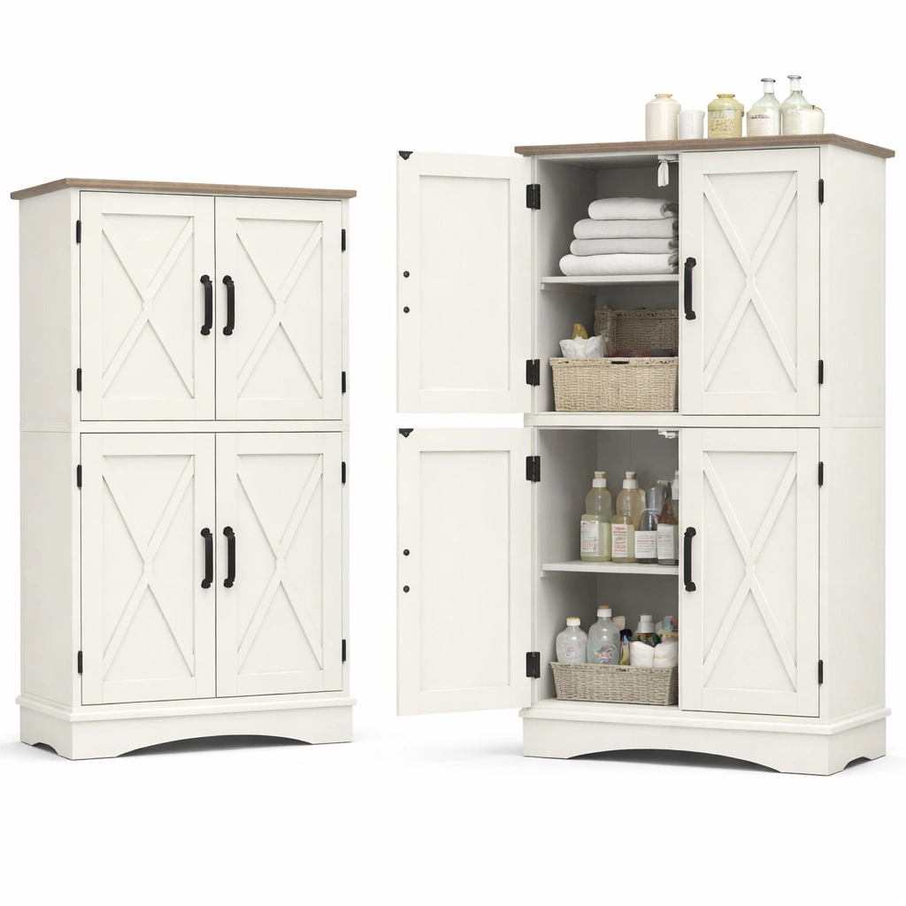 Aufbewahrungsschrank Holz Weiss-Ivellor