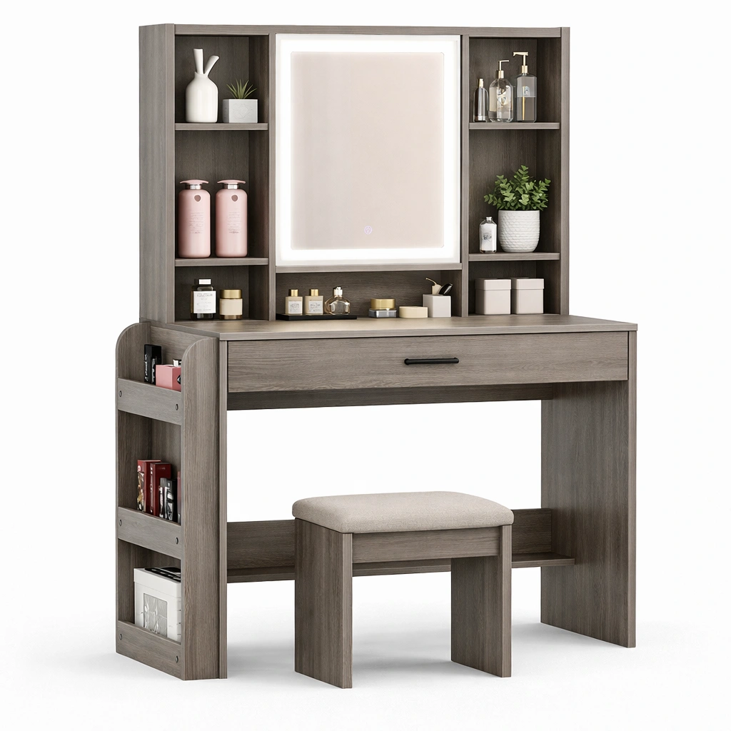 Schminktisch Holz Grau-Ivellor