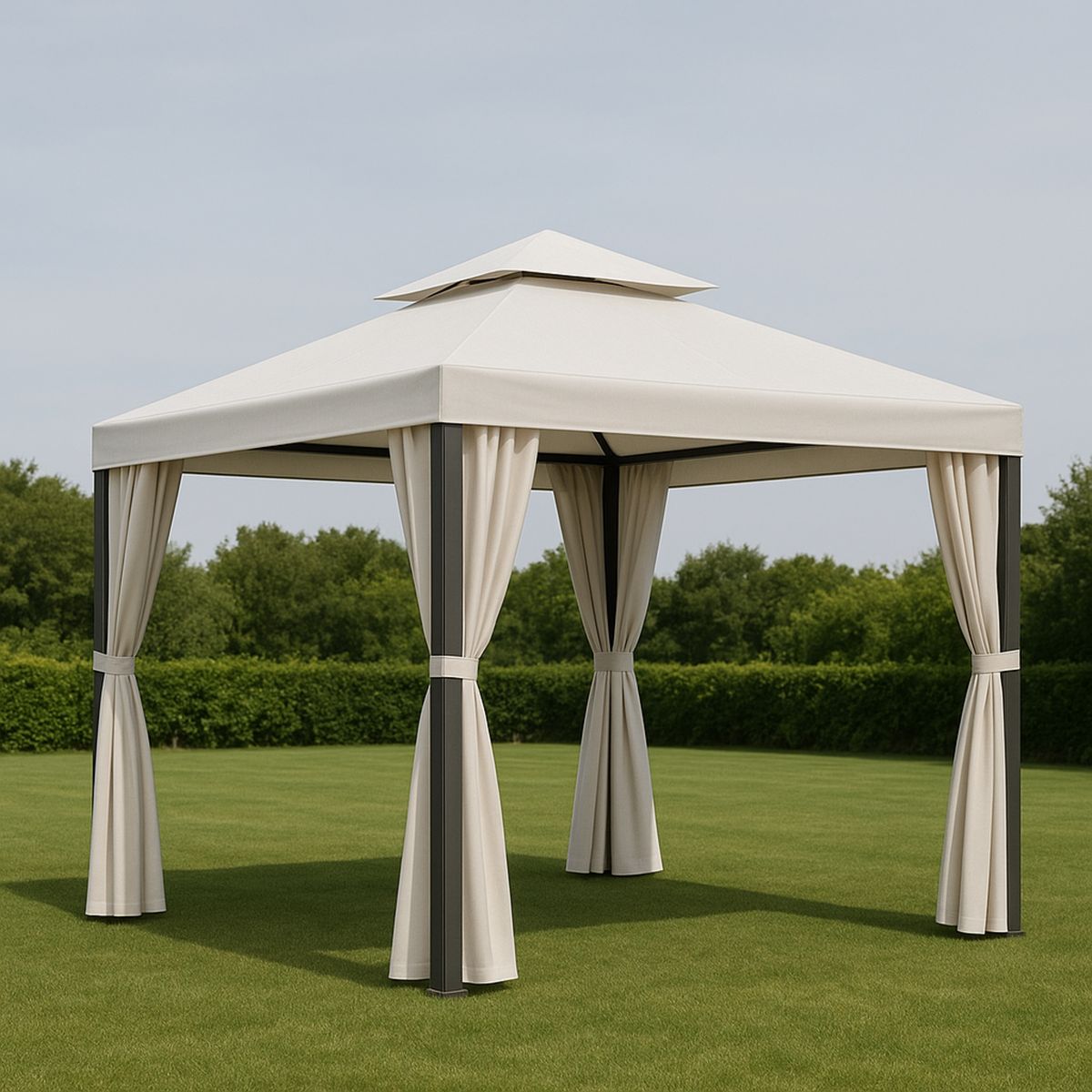 Kerti sátor krém színű 3x3 m acélszerkezet poliészter tető