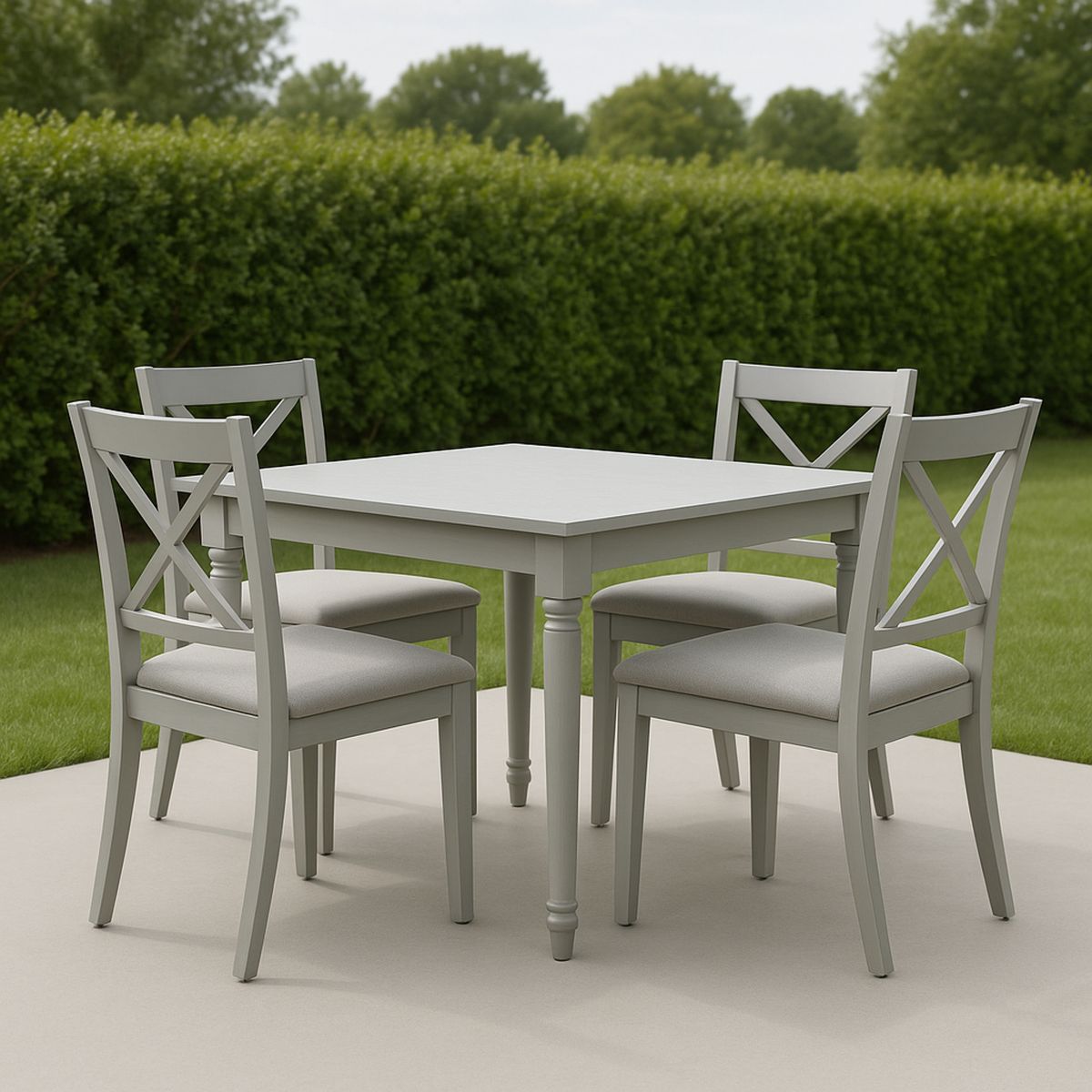 Fa kerti étkezőgarnitúra szürke négyzet alakú asztallal és 4 székkel