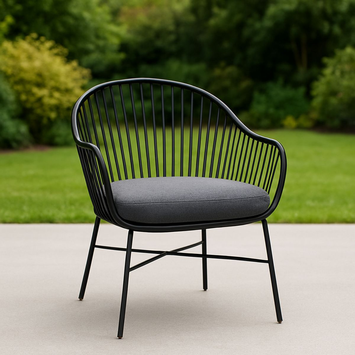 Fekete acél karosszék szürke poliészter párnával