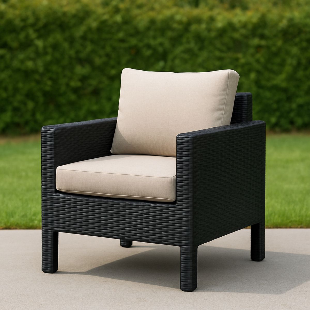 Kültéri polietilén fonott fotel párnákkal fekete 65x65x70 cm