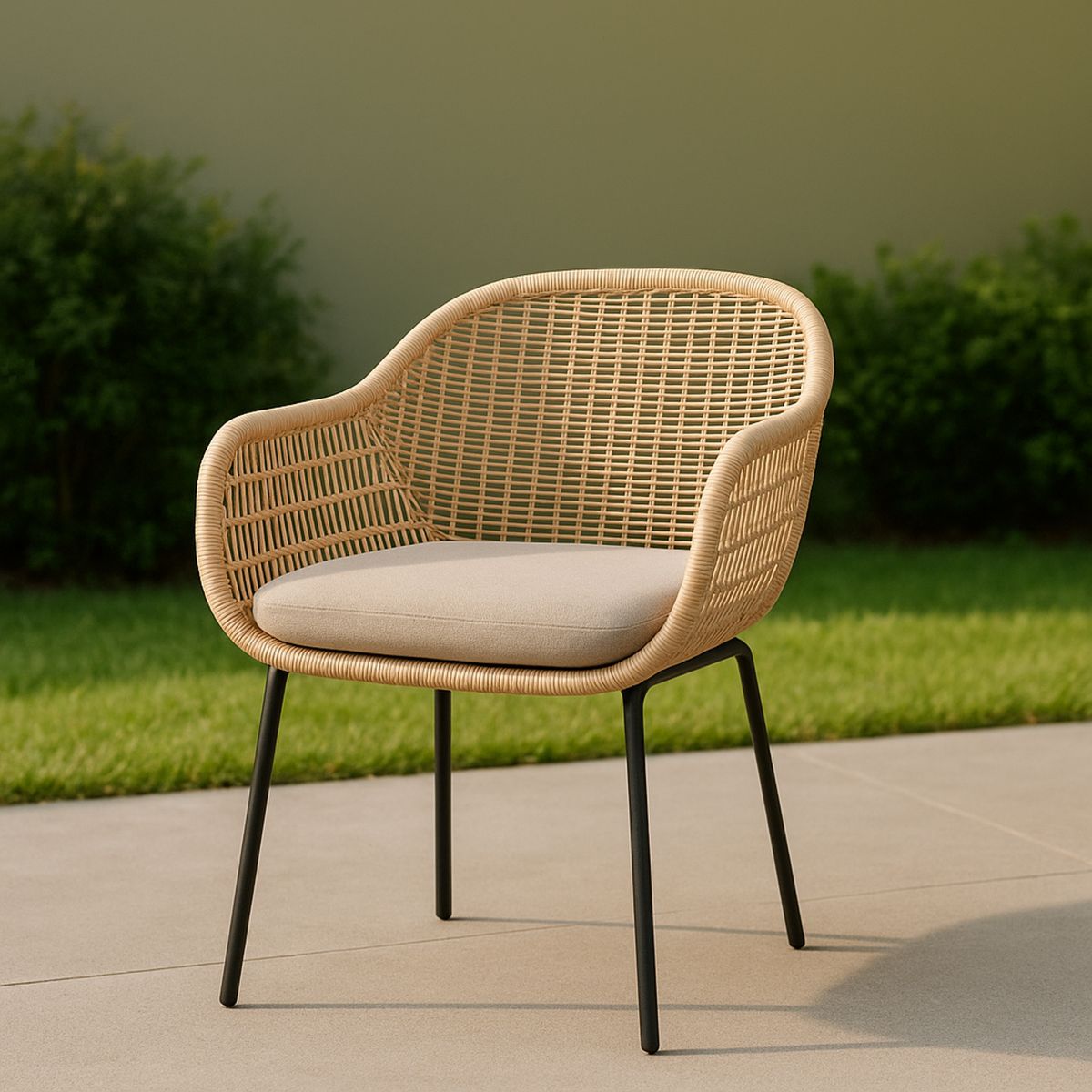 Rattan Hatású Fém Vázas Kerti Szék Párnázott Ülőfelülettel