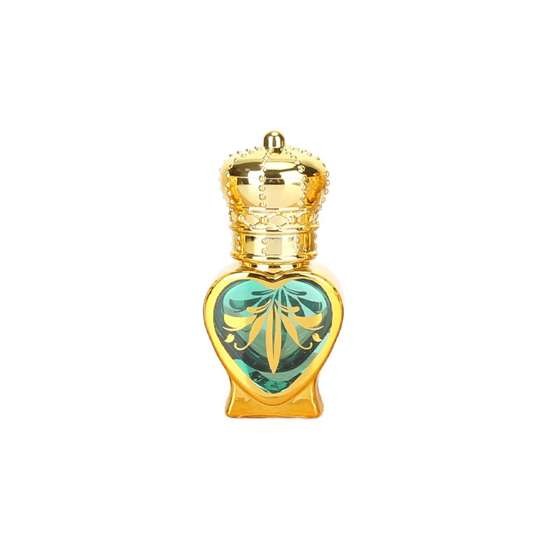 Luxury Middle Eastern Heart-Shaped Perfume Bottle – 5ml Refillable Essential Oil Glass Bottle with Gold Electroplated Cap
