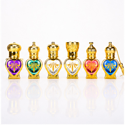 Luxury Middle Eastern Heart-Shaped Perfume Bottle – 5ml Refillable Essential Oil Glass Bottle with Gold Electroplated Cap