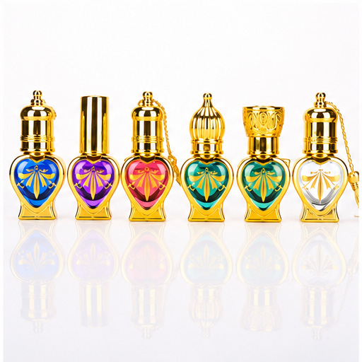 Luxury Middle Eastern Heart-Shaped Perfume Bottle – 5ml Refillable Essential Oil Glass Bottle with Gold Electroplated Cap