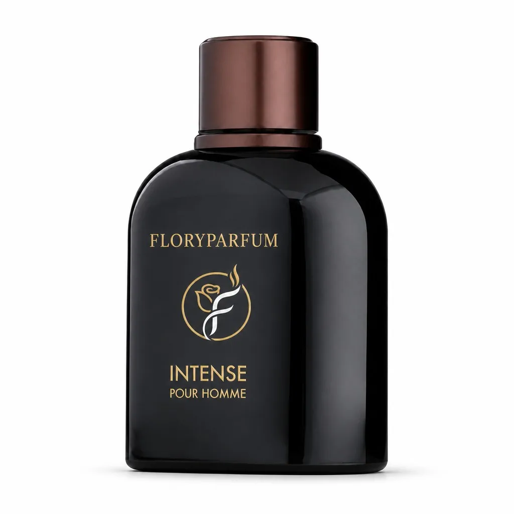 FLORYPARFUM Intense Pour Homme black fragrance bottle on a white background