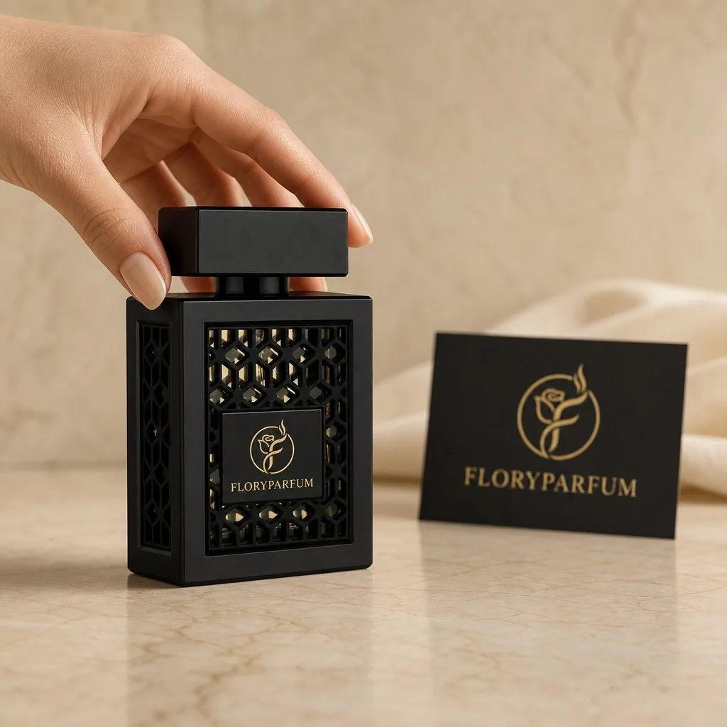 Lifestyle presentation of FLORYPARFUM aromatic woody fragrance