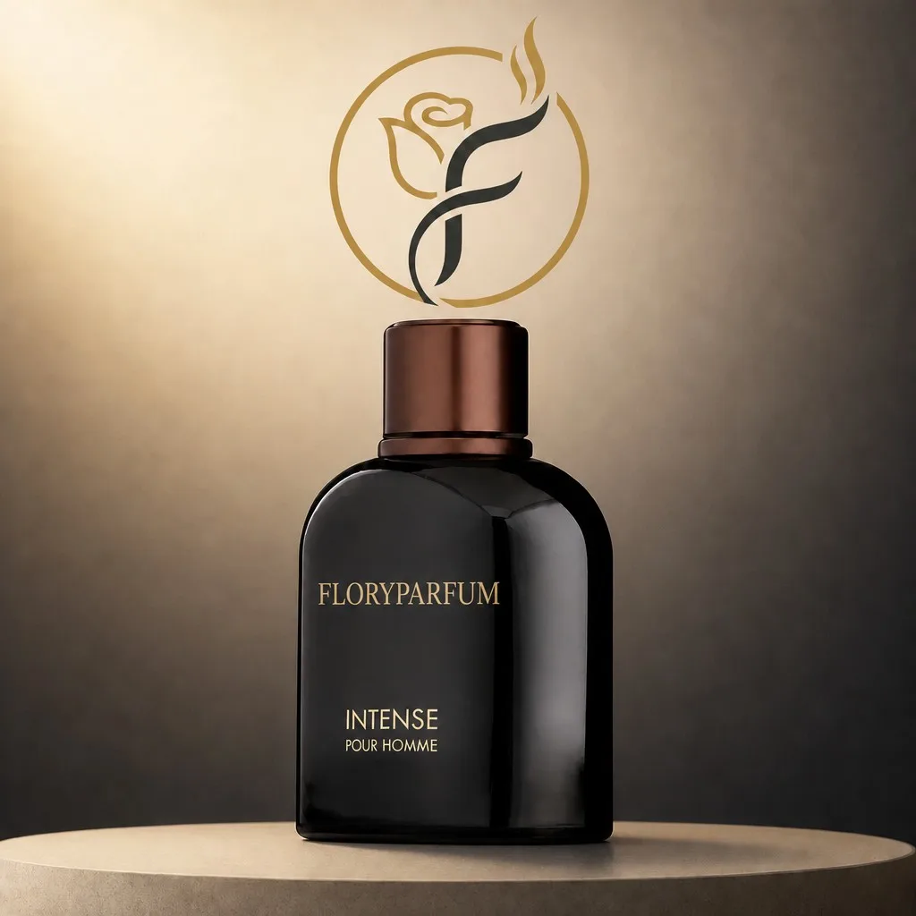 FLORYPARFUM brand presentation with Intense Pour Homme fragrance bottle