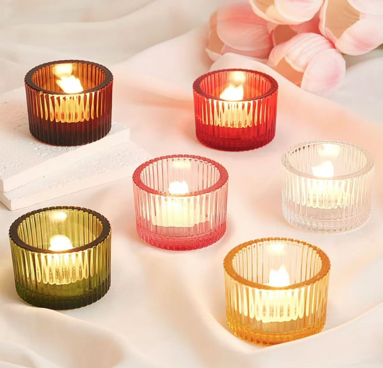 Elegant Ribbed Glass Candle Holder – Perfect for DIY Scented Candles and Home Decoration