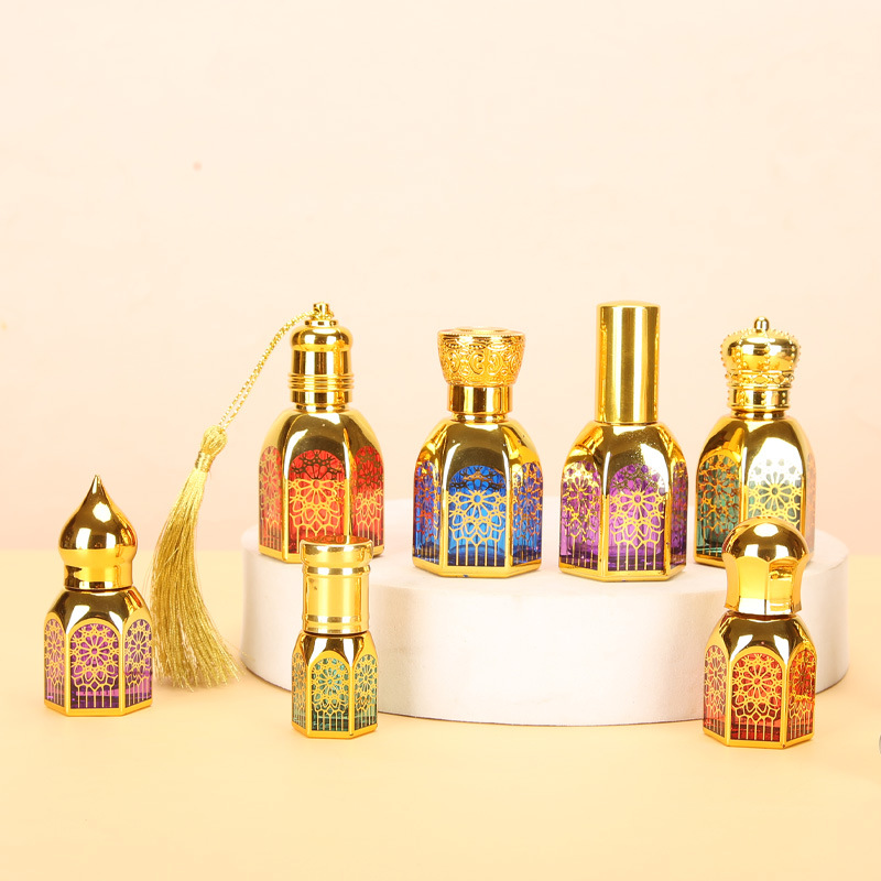 Luxury Arabic Attar Perfume Bottle – Vintage Refillable Glass Perfume Oil Bottle with Multiple Cap Styles (3ml / 6ml / 12ml)