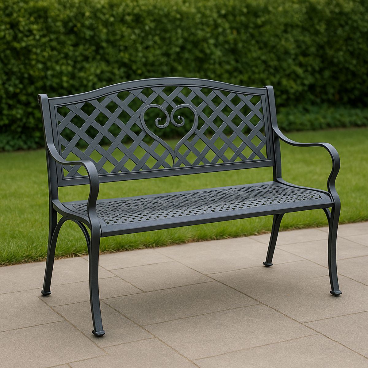 Kerti pad öntöttvas háttámlával, fekete