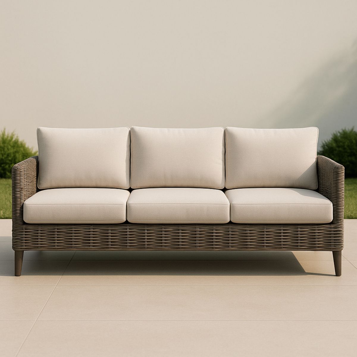 3 személyes rattan kanapé poliészter huzattal