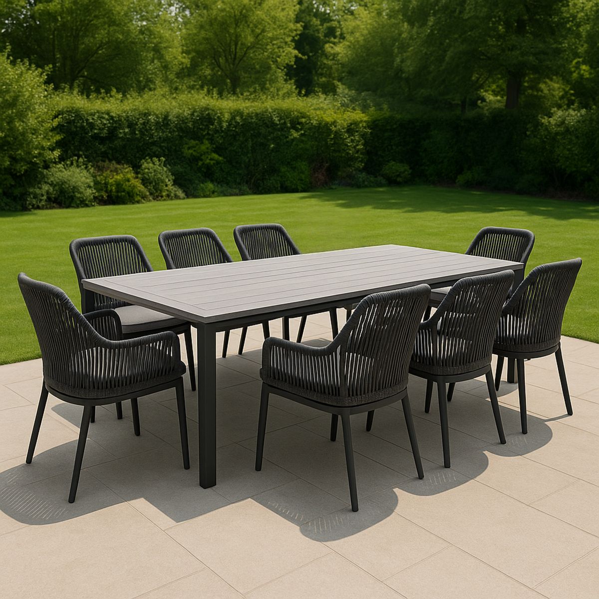 Kültéri alumínium étkezőasztal és székek 8 férőhelyes