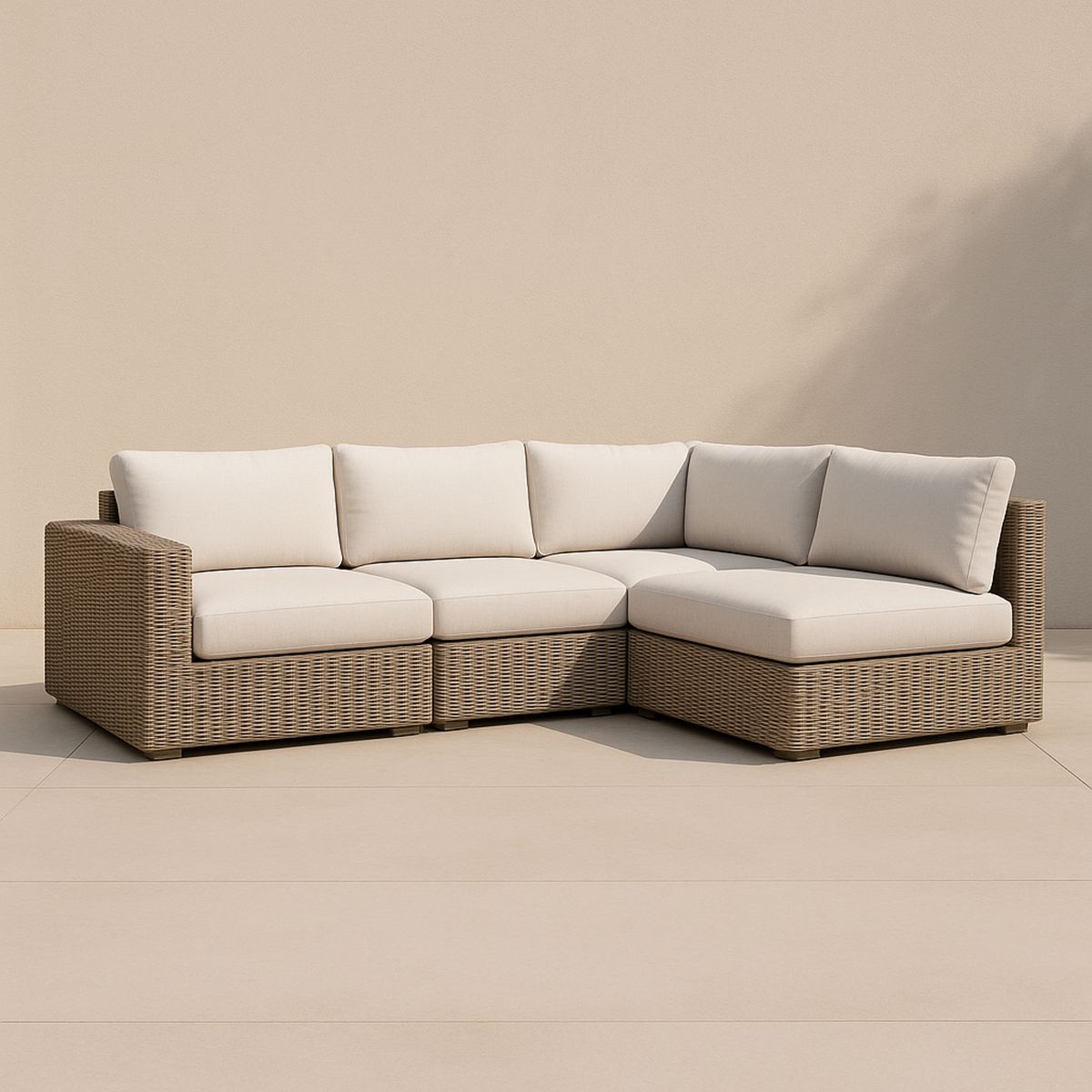 Kültéri sarokkanapé fonott rattan béléssel béléses