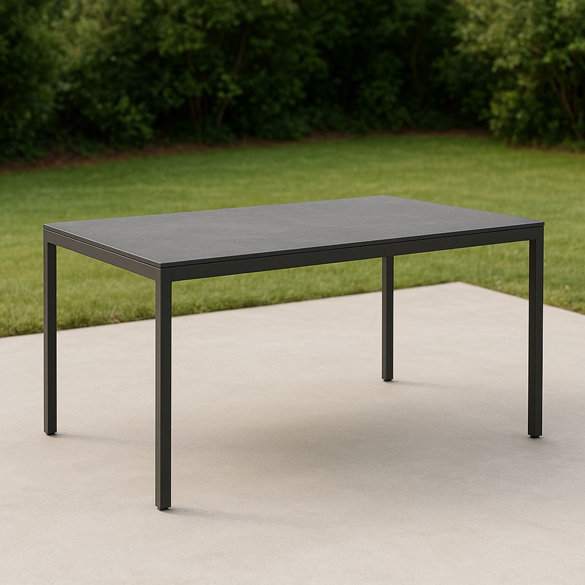 Kültéri asztal acélkerettel és melamin borítással, 150x90x75 cm, fekete