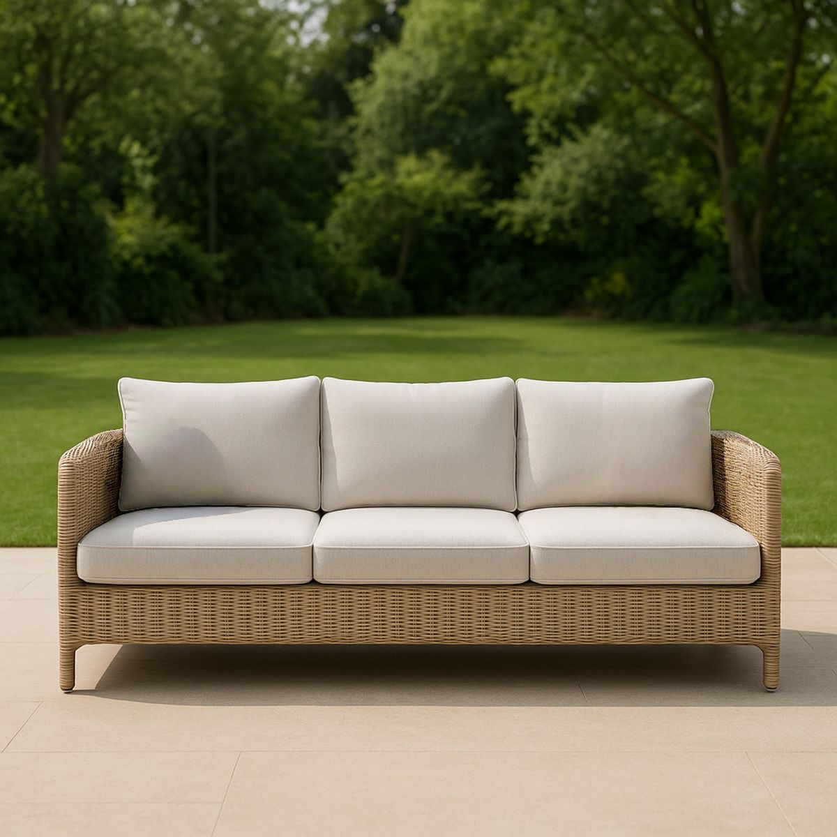 Kerti háromszemélyes szofa fonott rattan béléssel