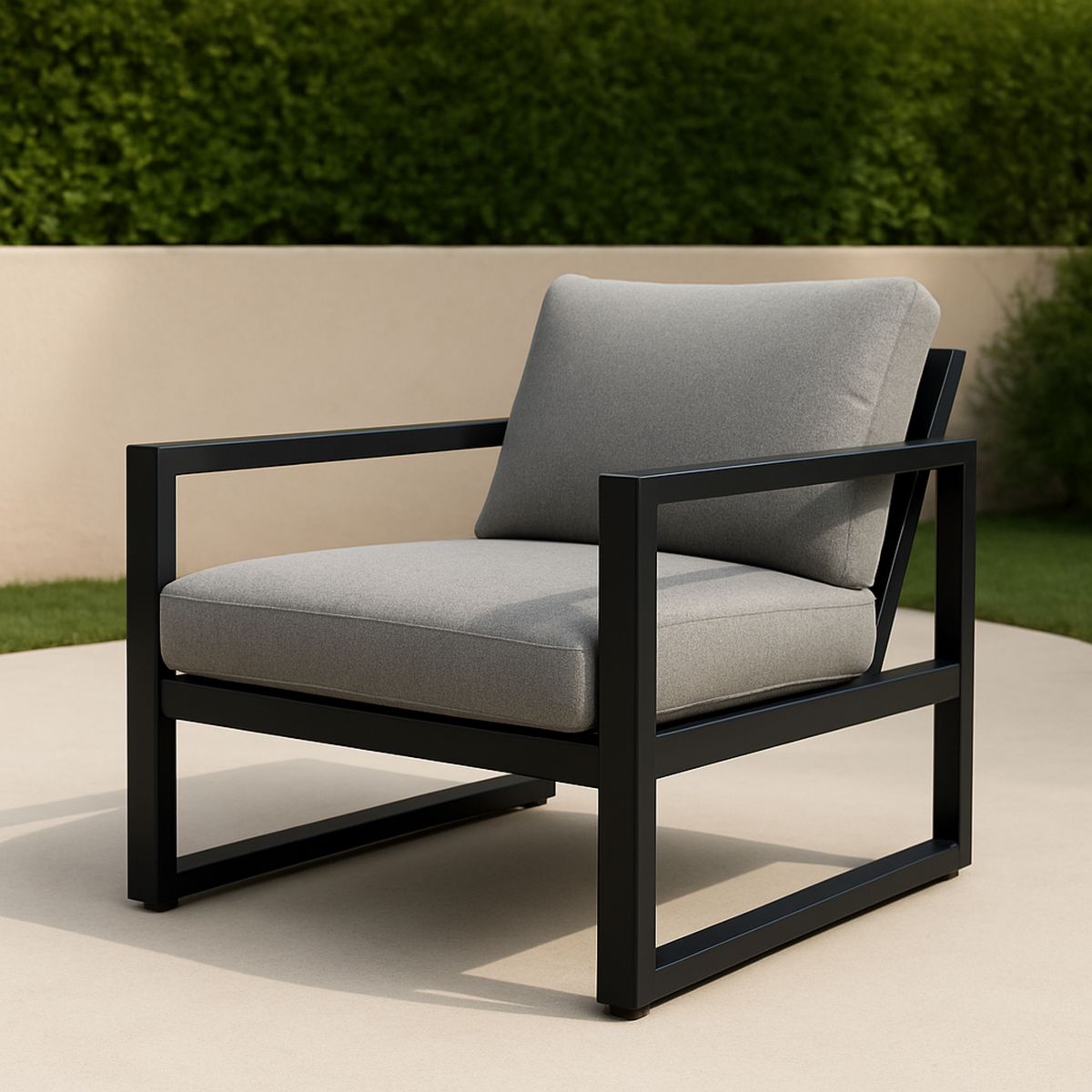 Fekete és szürke kerti alumínium karosszék párnával