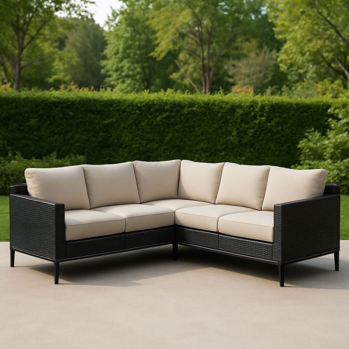 Kültéri sarok kanapé készlet fémvázas fonott bélés bélés bélés és poliészter párnák 210x210 cm