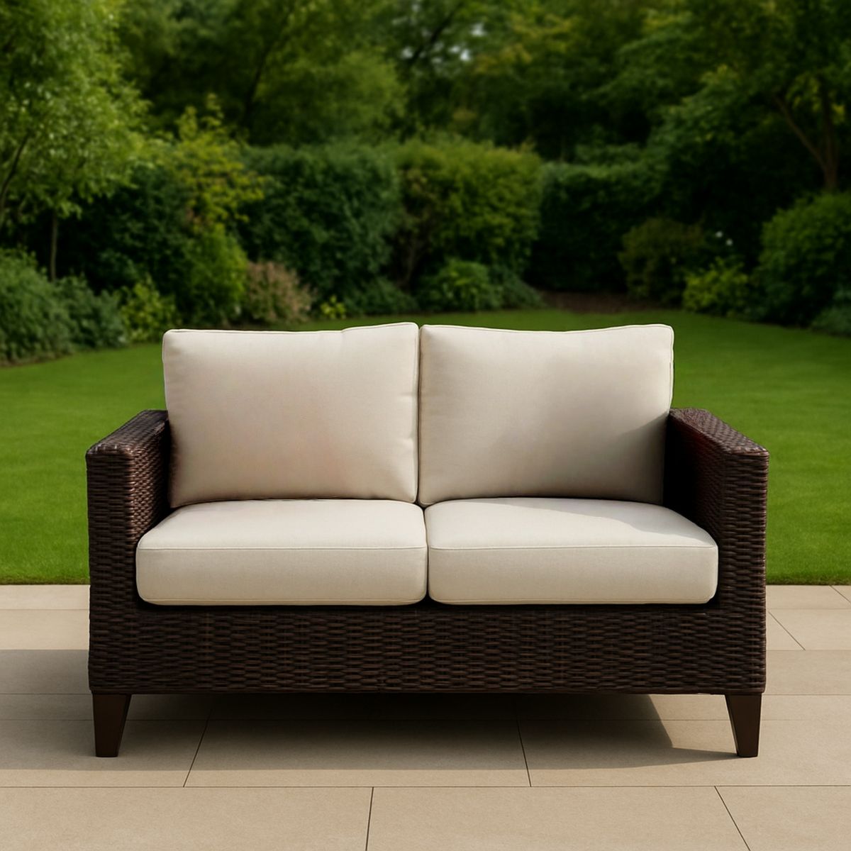 Kétszemélyes kültéri kanapé rattan váz béléspárnákkal 120x75x80 cm