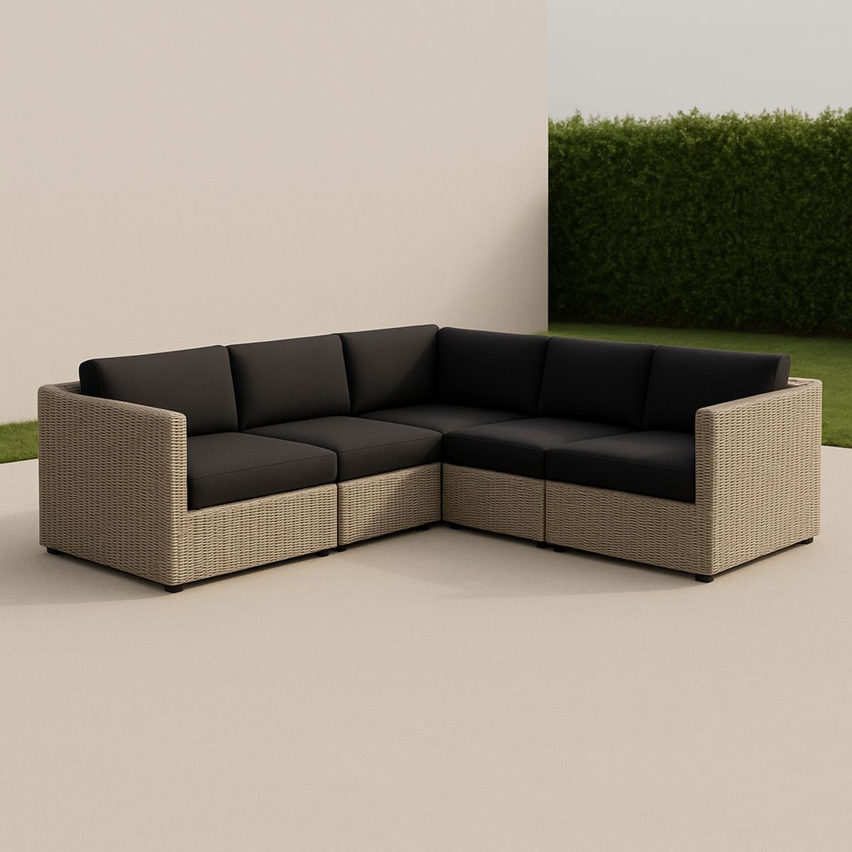 Kültéri sarokkanapé szett fém váz szövettel fekete párnákkal