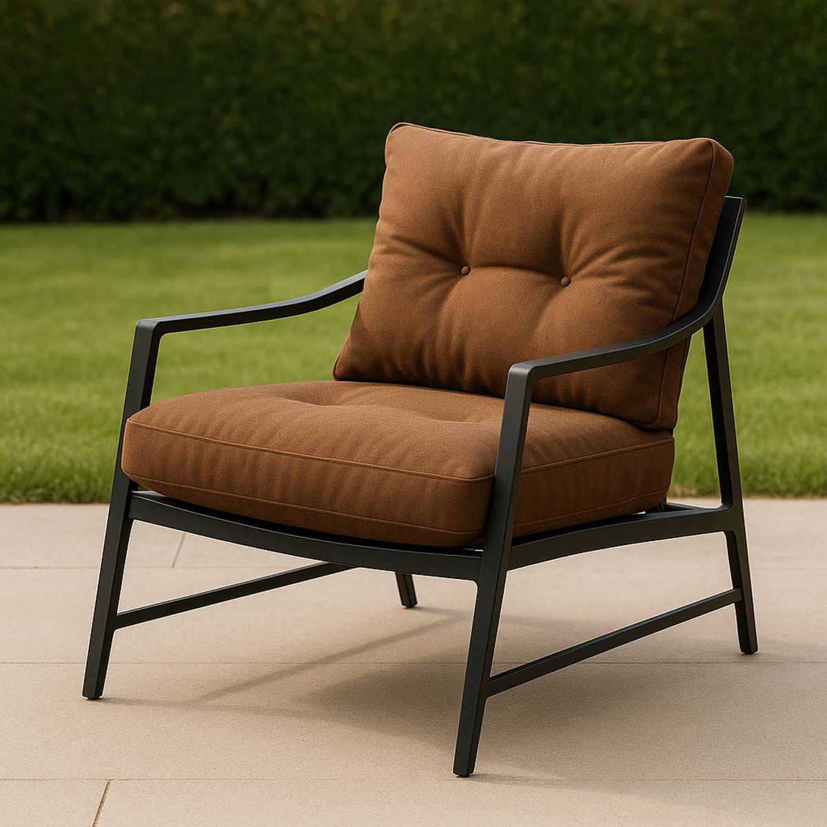 Kültéri szék porszórt acél vázzal, barna poliészter párnázással