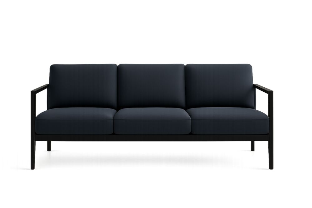 Sötétkék poliészter huzatú, porszórt fekete acélvázas kanapé poliuretán habpárnával, 182×75×80 cm-Nidchiari