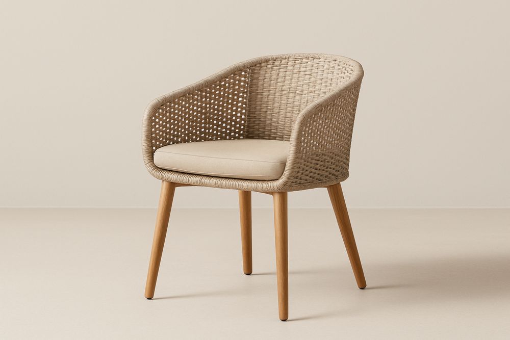 Fonott karosszék műanyag poliészter szövet ülőpárnával tölgy lábakkal bézs-Nidchiari