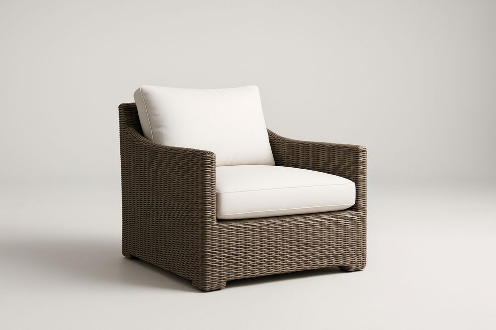 Barna/Fehér polyrattan kerti fotel poliészter párnával, 80×85×70 cm-Nidchiari