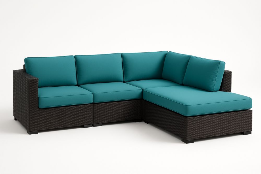 Sarok ülőgarnitúra műrattan keret poliészter párnák türkiz-Nidchiari