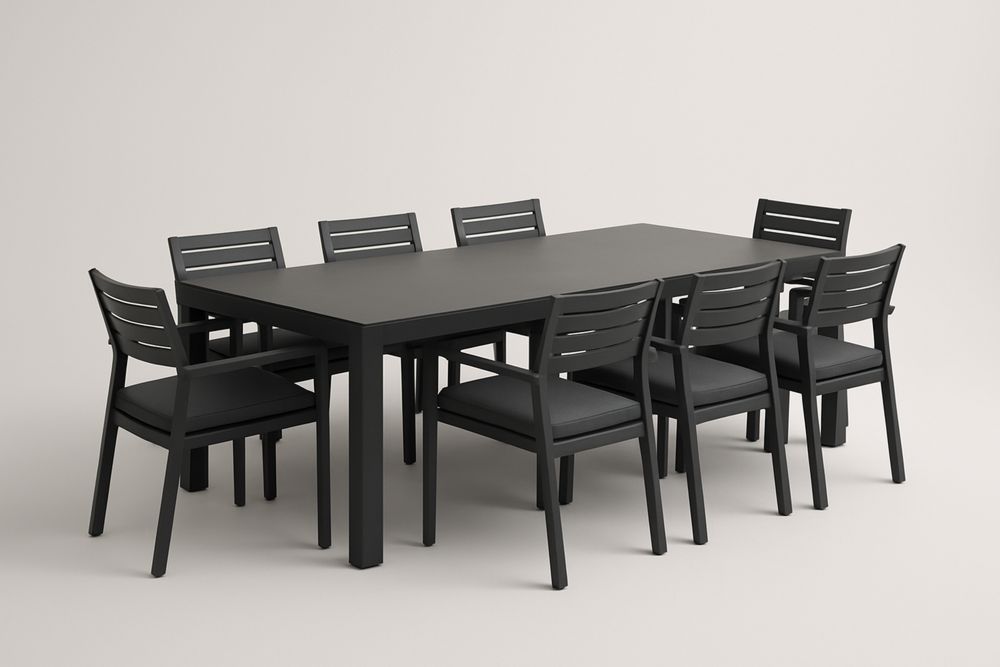 Kerti étkezőasztal szett 8 személyes fém fekete-Nidchiari