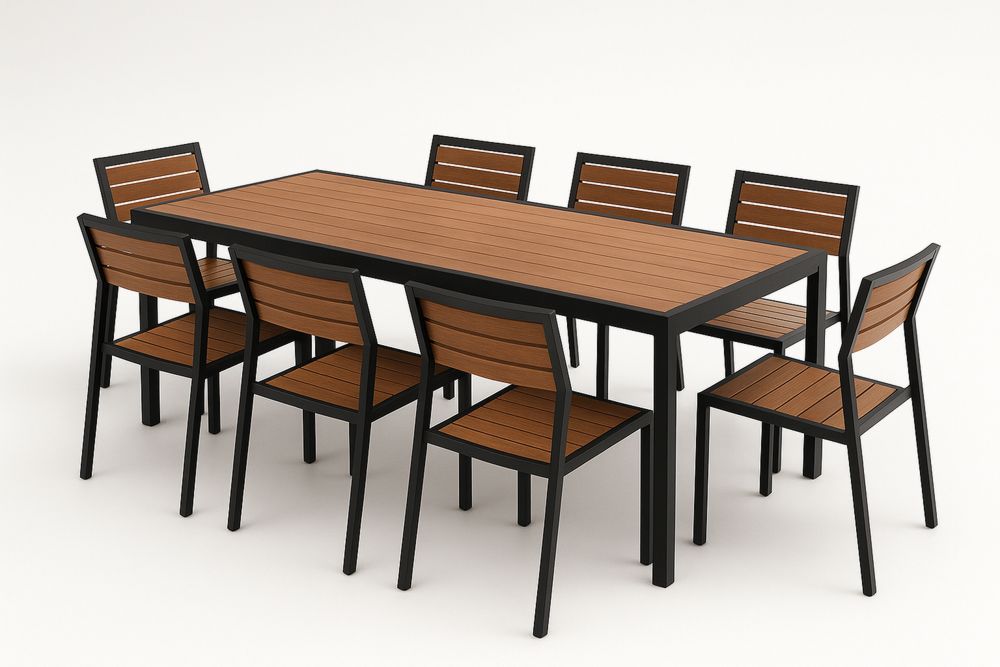 Kültéri étkező garnitúra alumínium keret fa hatású 8 székkel-Nidchiari