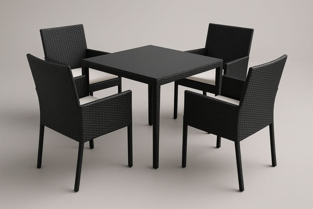 Kerti étkező garnitúra négyzet alakú asztallal és fonott műanyag székekkel, fekete-Nidchiari