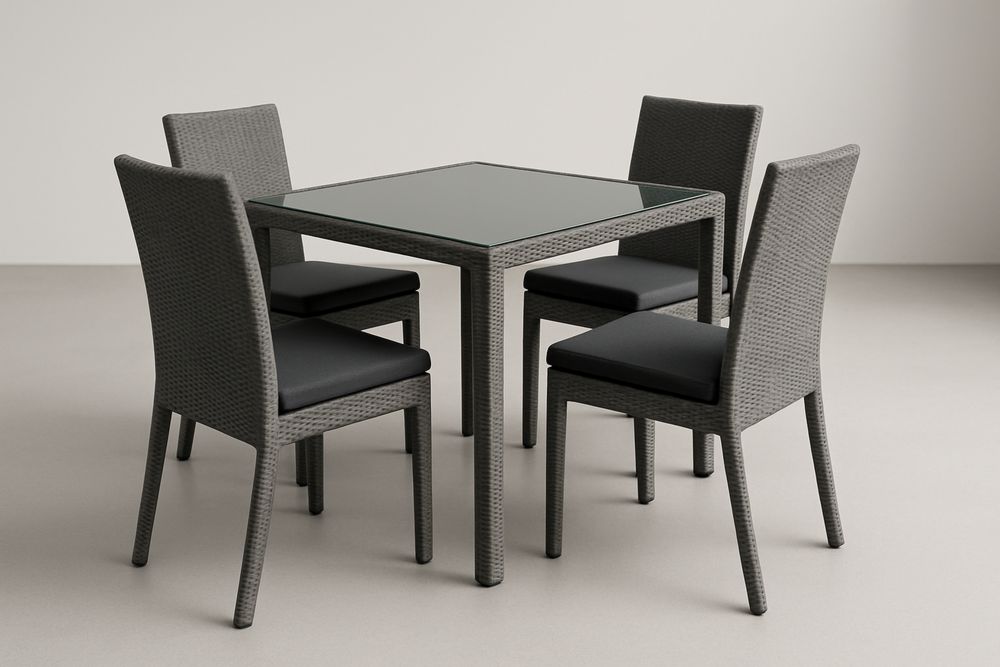 Kerti Étkezőgarnitúra Rattan Hatású Műanyag Asztallal Üveglappal Szürke-Nidchiari