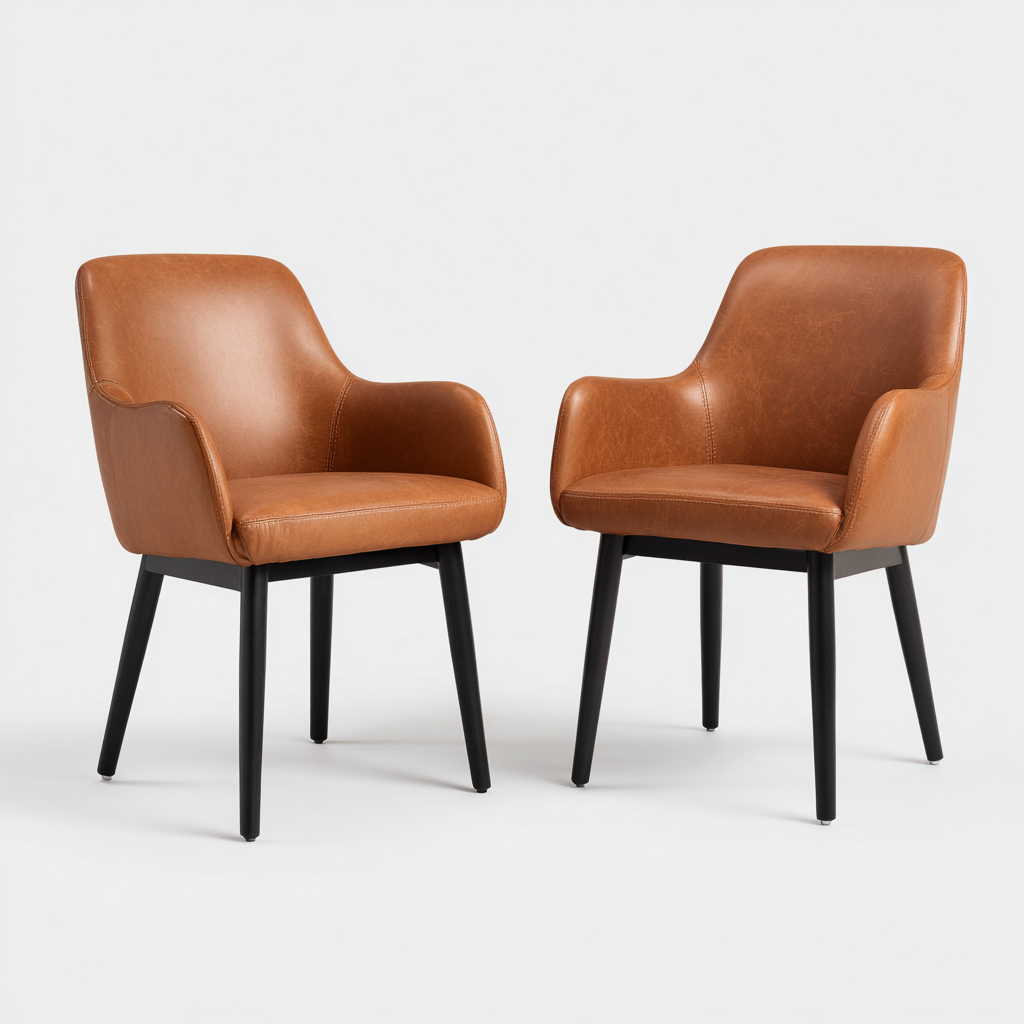 Chaise de salle à manger rembourrée simili cuir 58x55x80 cm - Marron - Style moderne-Rarozahome