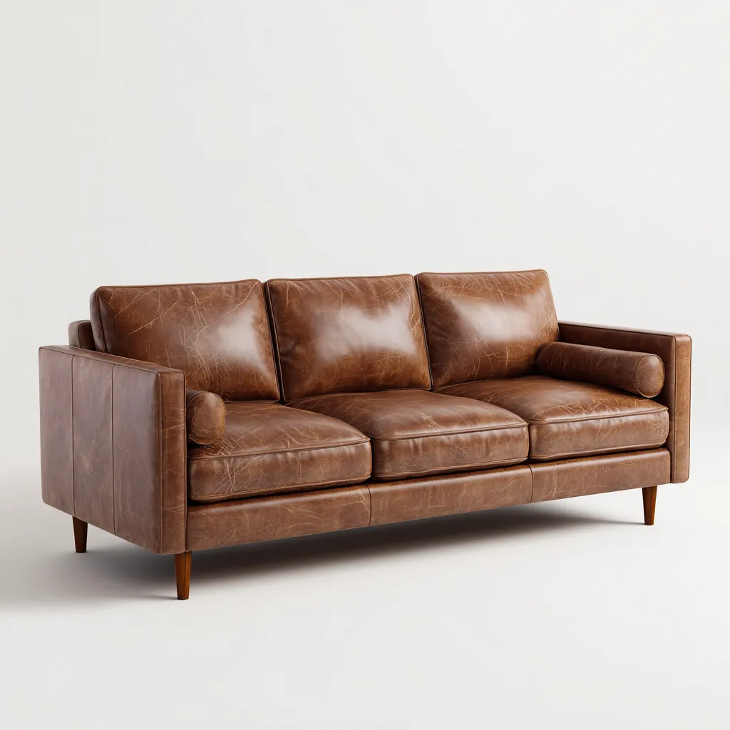 Canapé 3 places revêtement simili cuir et pieds bois 220x92x82 cm - marron - assise intérieure style contemporain-Rarozahome