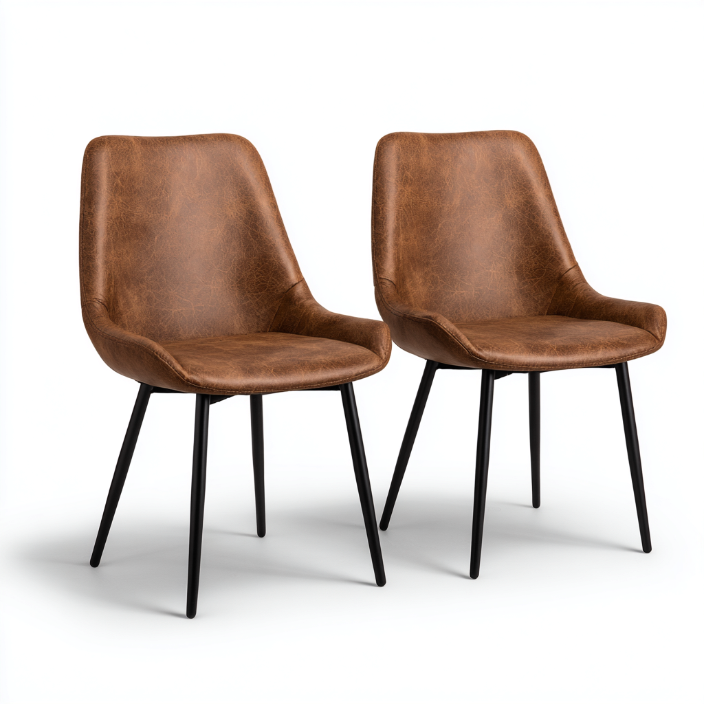 Chaise de salle à manger en revêtement synthétique et métal 55x58x85 cm - marron-noir - style contemporain-Rarozahome