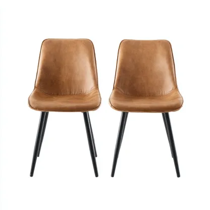 Chaise de salle à manger en similicuir et métal 45x55x85 cm - Marron-Noir - Design moderne pour intérieur-Rarozahome