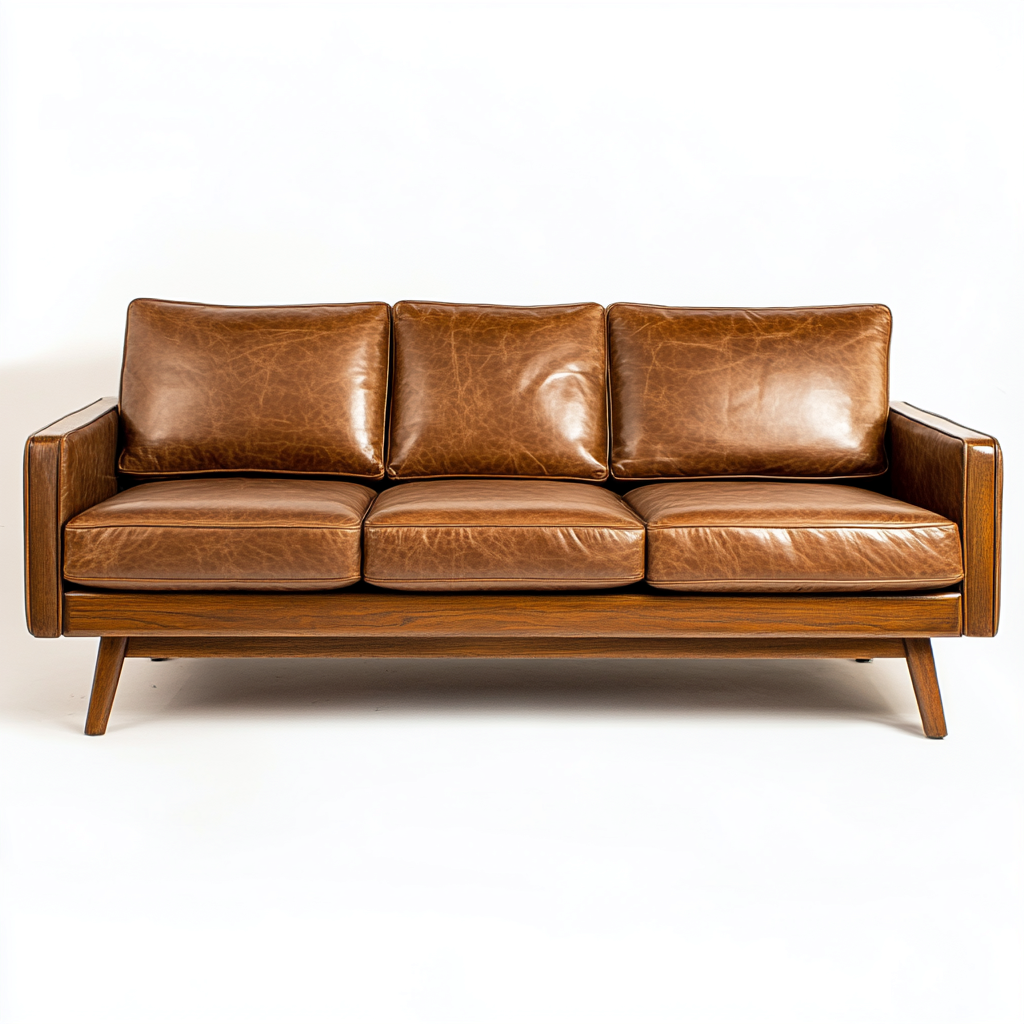 Canapé 3 places revêtement simili cuir et structure bois 215x90x80 cm - marron - assise intérieure style vintage-Rarozahome