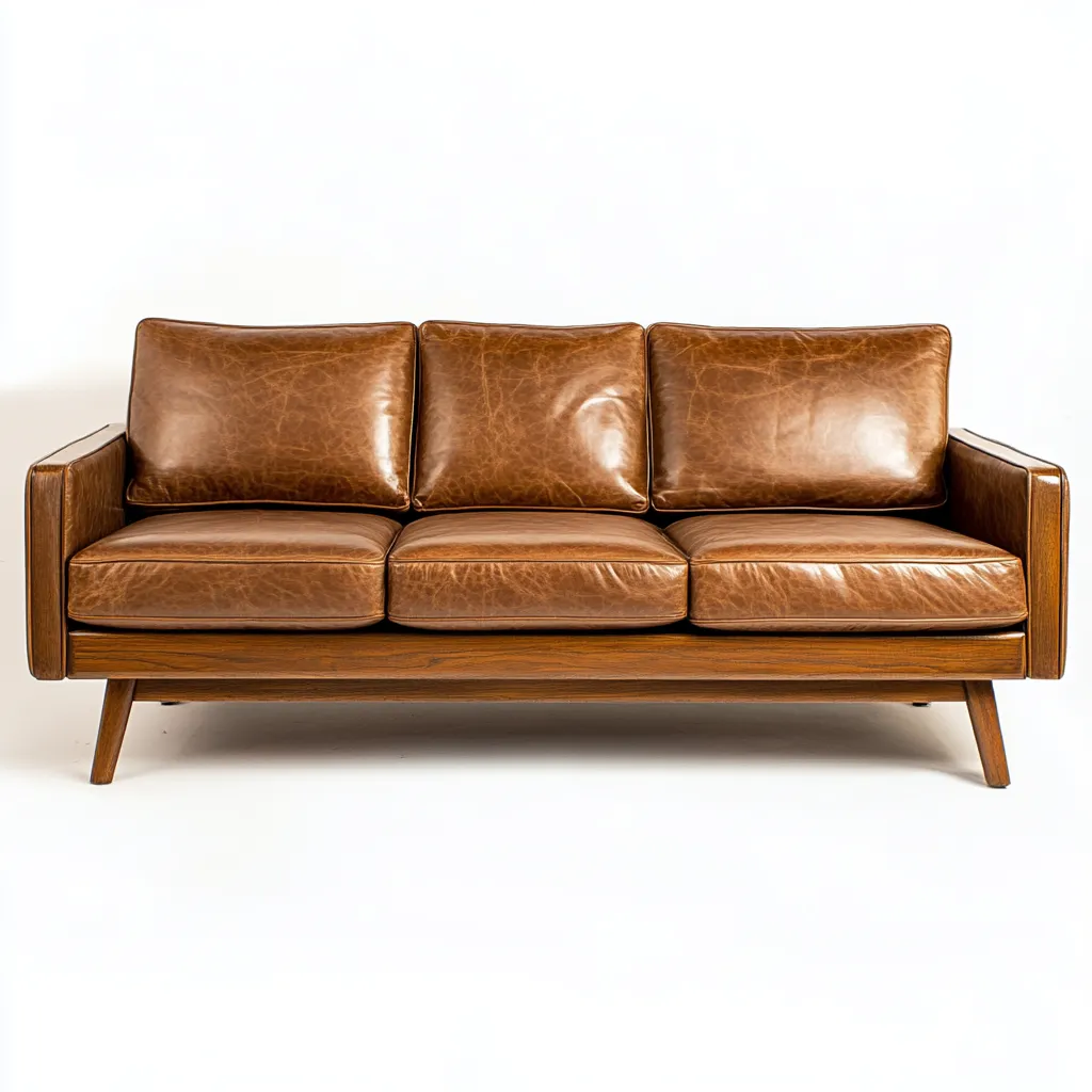 Canapé 3 places revêtement simili cuir et structure bois 215x90x80 cm - marron - assise intérieure style vintage-Rarozahome