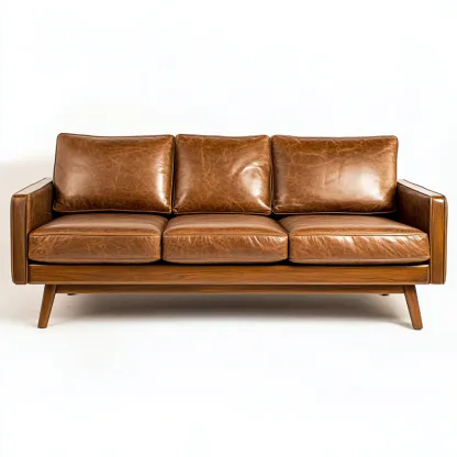 Canapé 3 places revêtement simili cuir et structure bois 215x90x80 cm - marron - assise intérieure style vintage-Rarozahome