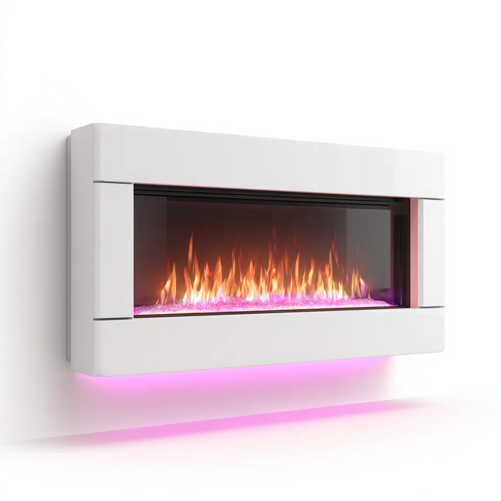 Cheminée électrique murale 120x14x45 cm - Blanc - Design moderne-Rarozahome