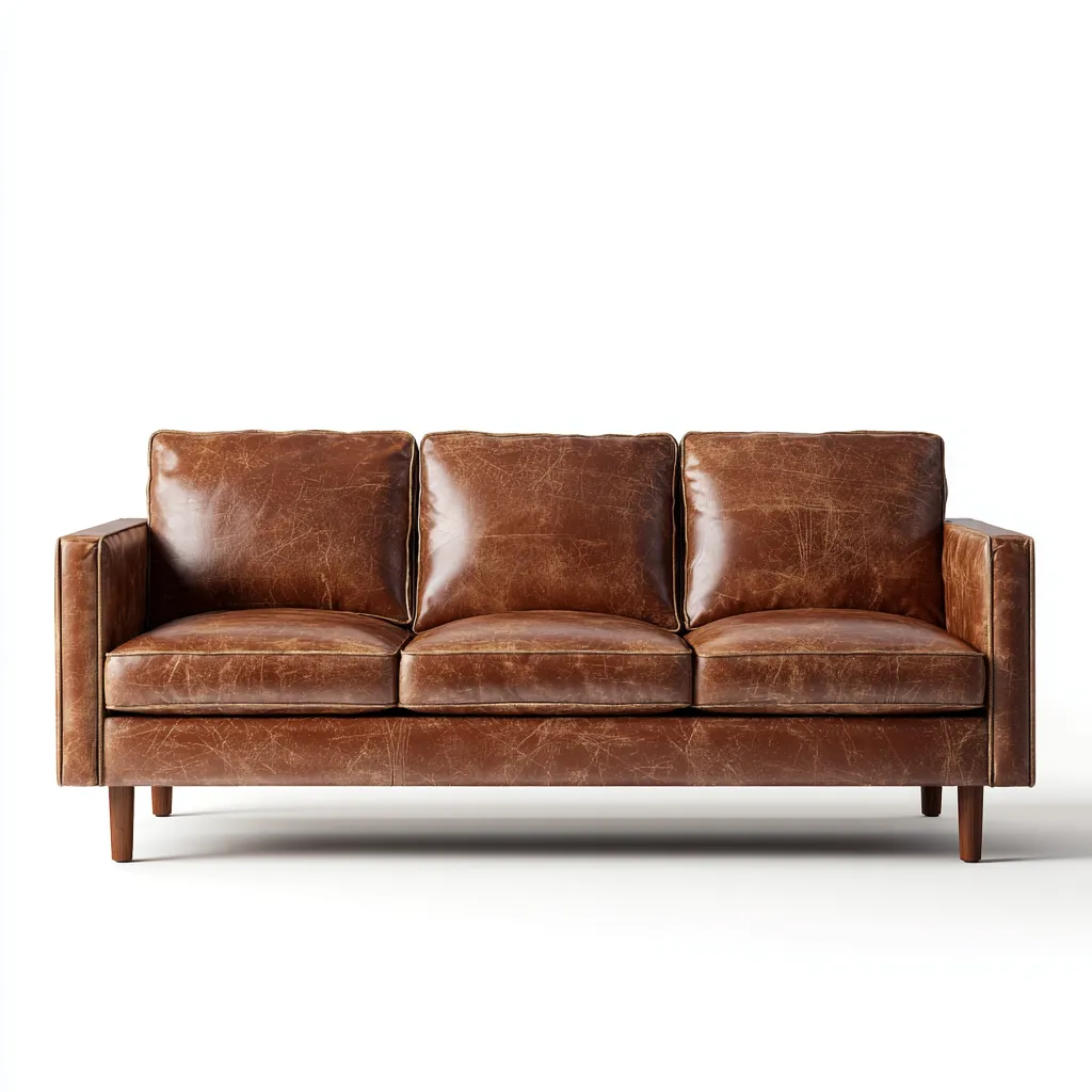 Canapé 3 places en revêtement aspect cuir 215x90x85 cm - marron - confort salon-Rarozahome