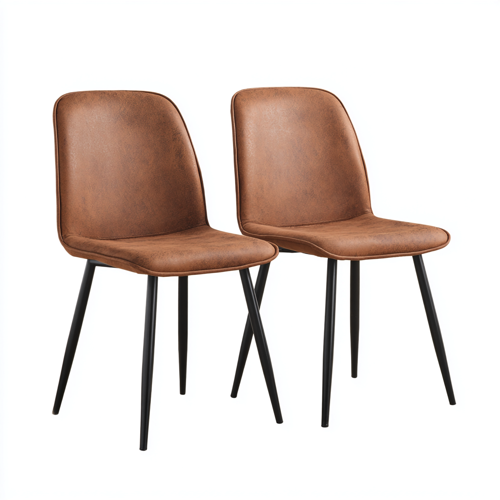 Chaise de salle à manger revêtement synthétique et structure métallique 45x55x85 cm - Marron et noir - Design moderne-Rarozahome