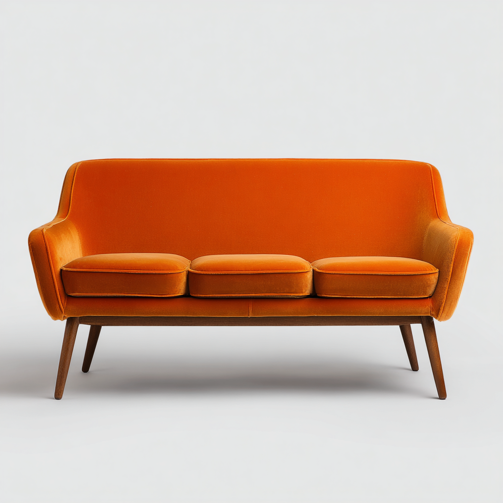 Canapé 3 places en tissu 205x90x85 cm - Orange - Design rétro pour intérieur-Rarozahome