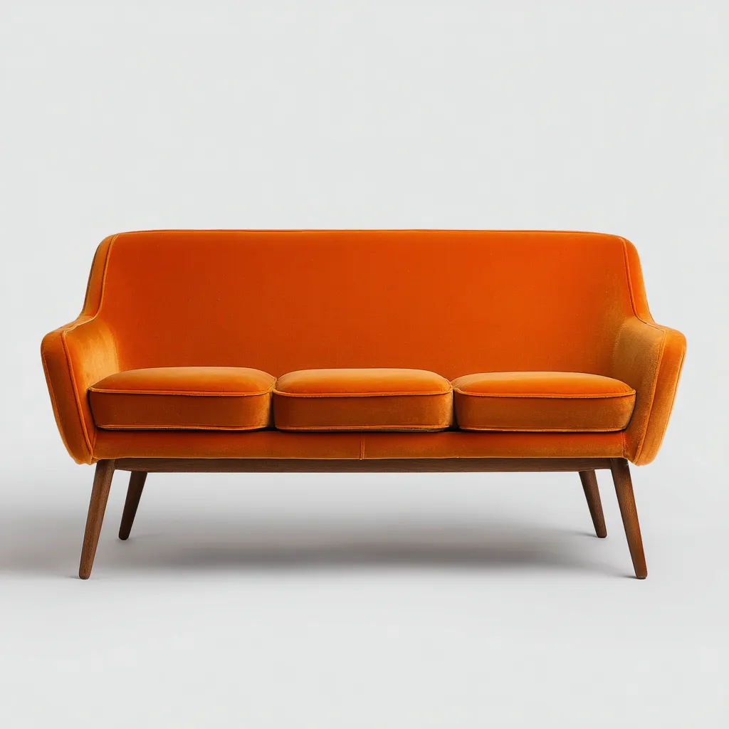 Canapé 3 places en tissu 205x90x85 cm - Orange - Design rétro pour intérieur-Rarozahome