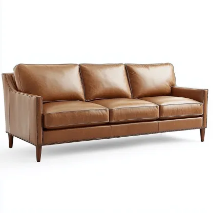Canapé 3 places rembourré simili cuir 215x90x82 cm - Marron - Style contemporain-Rarozahome